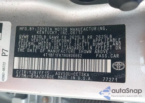 2017 Toyota Camry Se from USA, damaged, VIN 4T1BF1FK1HU806662